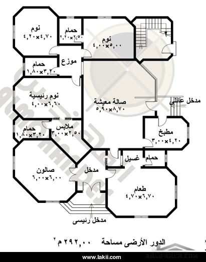 مخطط بيت خليجى دور واحد 292 متر مربع - المهندس مروان عاشور ...