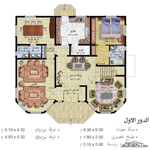 خريطة فيلا دورين بمساحه اجمالية 432 متر مربع » arab arch