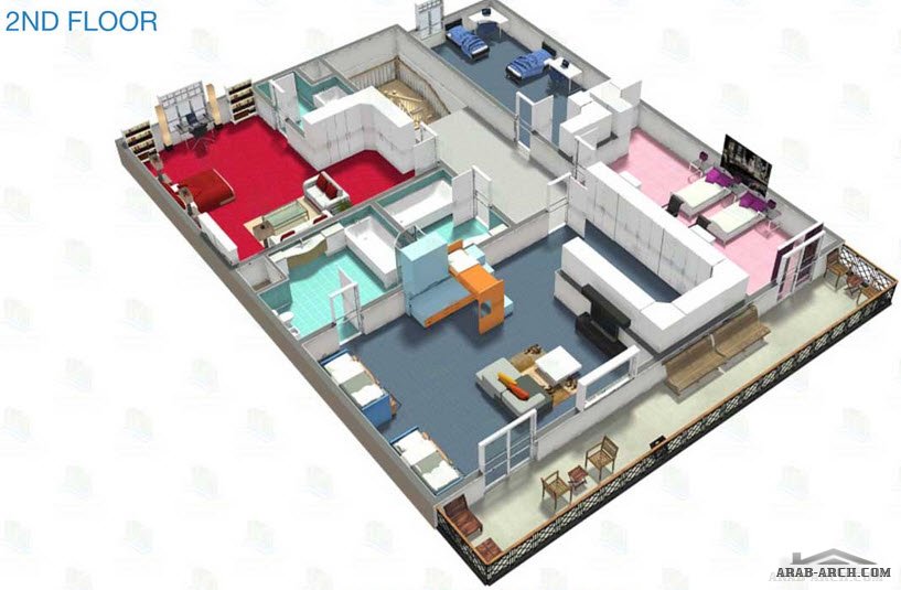 3D Floor Plan of 6 Bedroom Villa type E1 - Hydra Village » arab arch