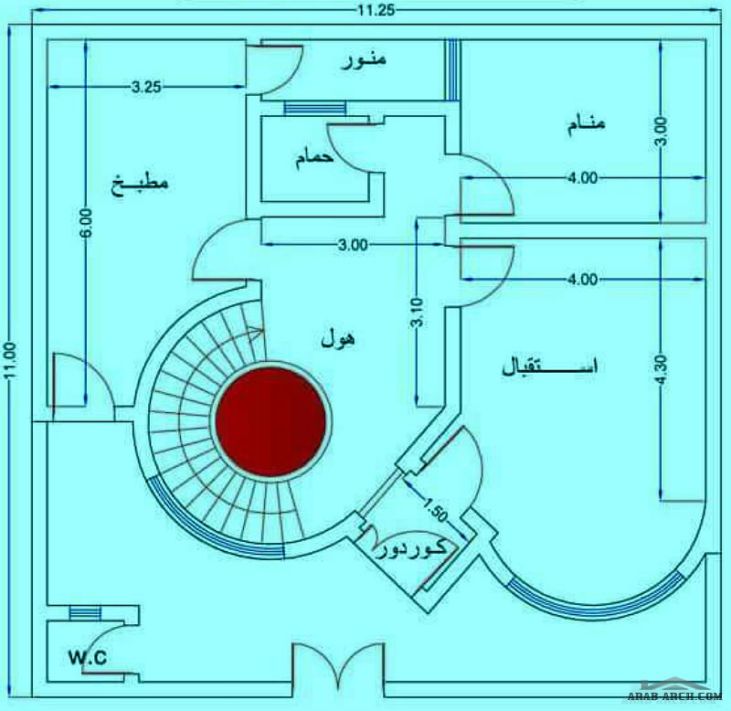 مخطط بيت عراقى طابقين مقاس 11 * 11.25 متر » arab arch