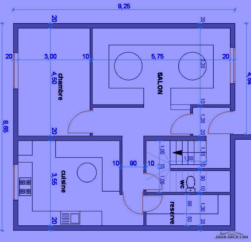 80 متر مخطط بيت صغير غرفتين