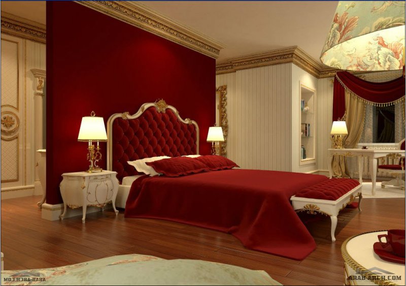 غرفة نوم كلاسيك باللون الاحمر Classic Bed Room in Red