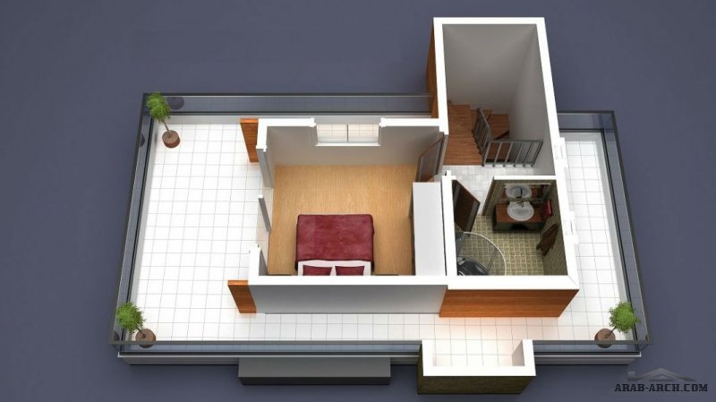 مخطط فيلا صغيرة جداا المساحه - 3 طوابق  3 غرفة نوم 3d small villa