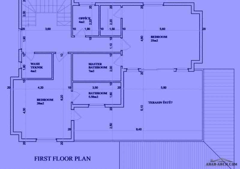 مخطط فيلا 220 m2 - غرف 5+1 تصميم تركى