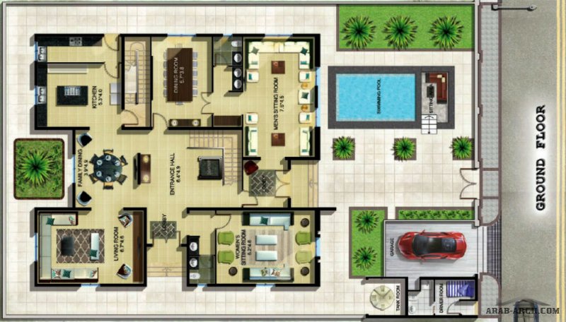 نموذج فيلا ليلي غرفة نوم رئيسية مع حمام - أربع غرف نوم مع حمام