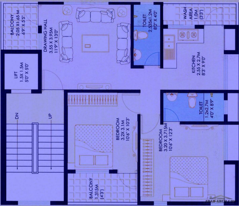 مخطط عمارة سكنية مودرن على شقة واحدة
