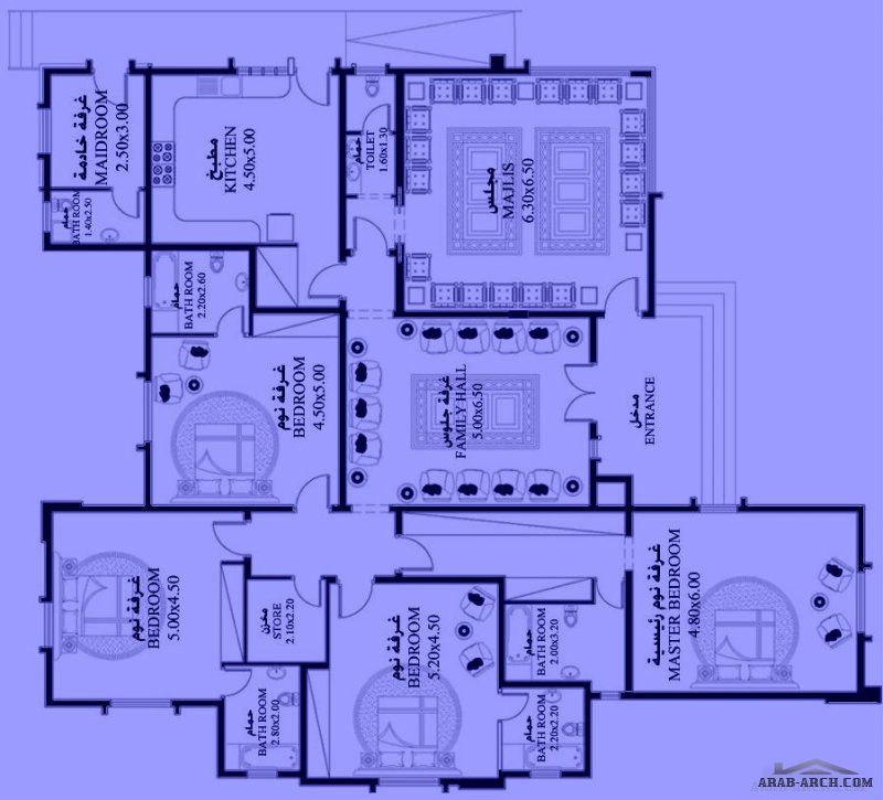 مخطط 4 غرف نوم  ارضى 19 م عرض x 22.35 م عمق- مساحه 302.84 م