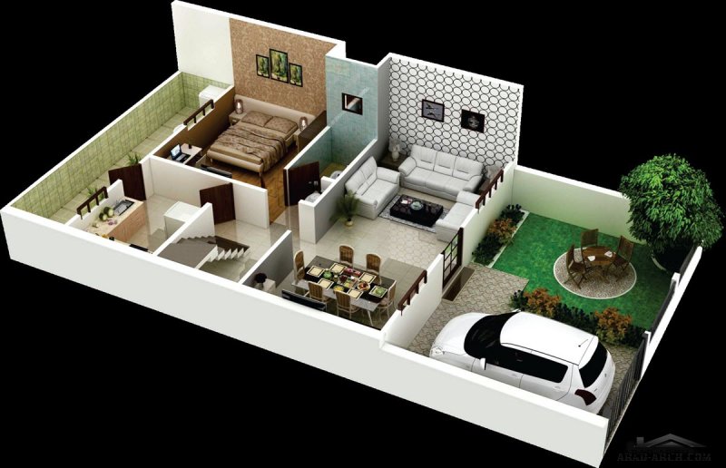 تصميم صغير المساحه 3d ارضى و غرفة علوية و رووف