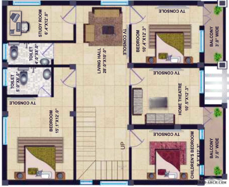 مخطط الفيلا 7 غرف نوم -الاطوال 10*12 متر