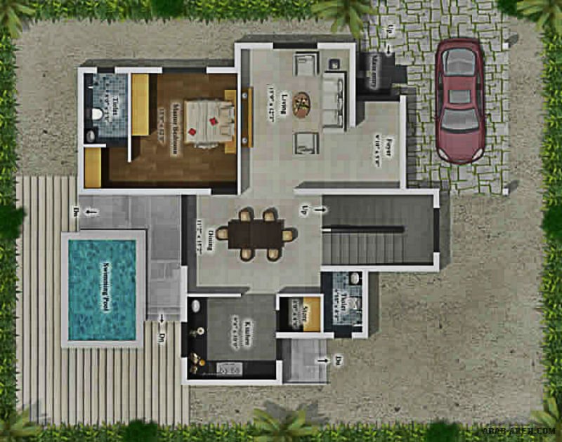 Pool villa Elevation & floor plans » arab arch