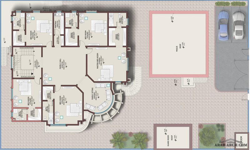 فيلا نمط خليجى 5+ 2 غرفة 630 متر مربع - 3 نماذج للواجهات