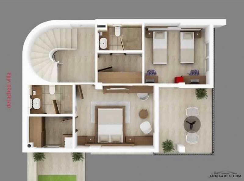 تصاميم فيلا 4 غرف نوم ماستر 3 طوابق صغيرة المساحة