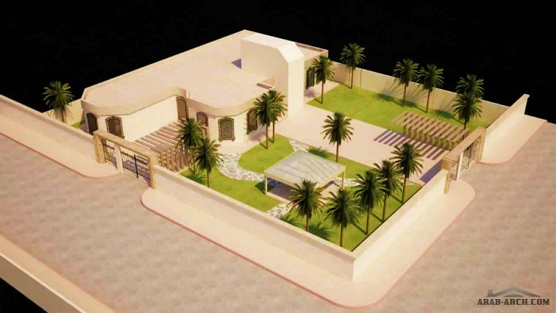 تصميم طابق واحد بحديقة مساحة البناء 210م من اعمال Ashraf nassab 