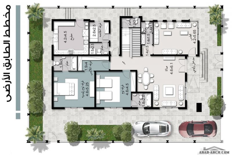 مخطط منزل طابق واحد 2 غرفة نوم 230 متر خليجى التصميم