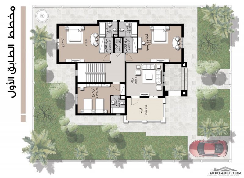 نموذج مسكن خليجى 4 غرف نوم 370 متر مربع طابقين