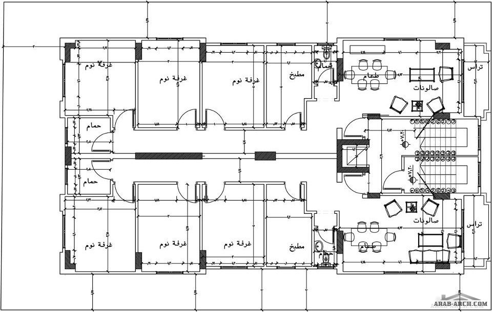 تصميم عمارة سكنية الدور شقتين مساحه الشقه 140م2 وتتكون من ريسبشن 3