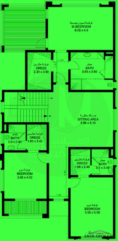 تصميم أبعاد البيت 10.50 م x 21.70 م  4 غرف نوم ارضي و اول
