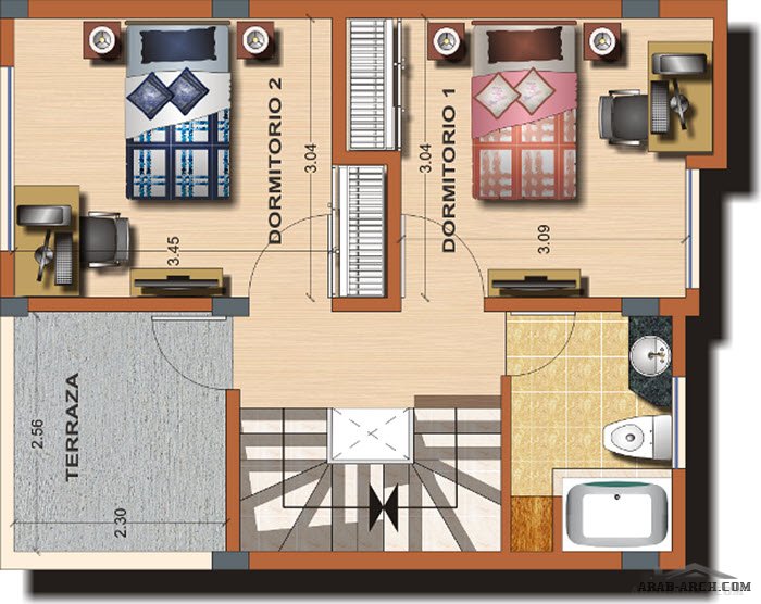 مخطط أفضل منزل صغير المساحة الارض 90 متر مربع 3 غرف 2 حمام Arab Arch