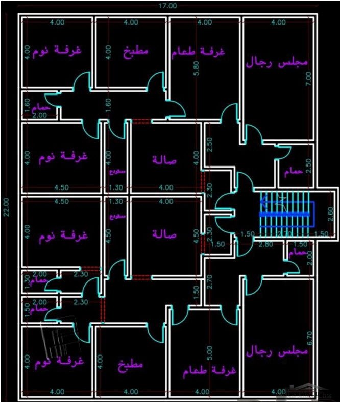 مخطط فيلا سعودي دور ارضي و شقتين بالطابق العلوى ابعاد 17 22 متر Arab Arch