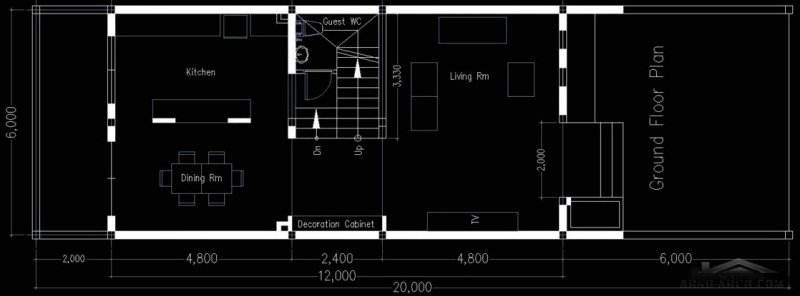 أفضل مخطط لبيت واجهه 6 متر ونزول 12 متر 3 غرف نوم  96 متر مربع