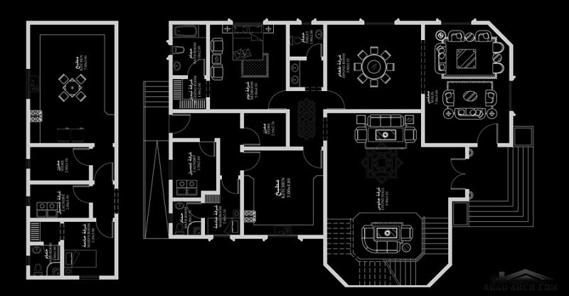 تصاميم منزل خليجي نمط اندلسي أبعاد البيت 15.76 م x 22.96 م   5 غرف نوم