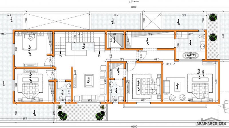 تصاميم فيلا دورين مساحة الارض 12x30 من تصميم تصميم المهندس احمد جاويش مكتب ياسر العقبي