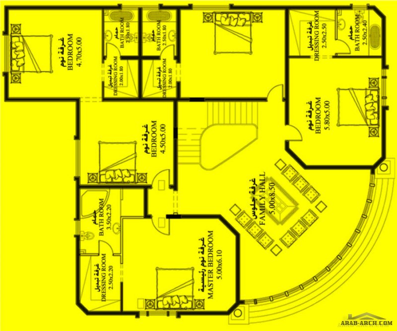 نموذج اندلسي من اعمال البيت للاستشارات الهندسية أبعاد البيت 16.65 م x 20.50 م