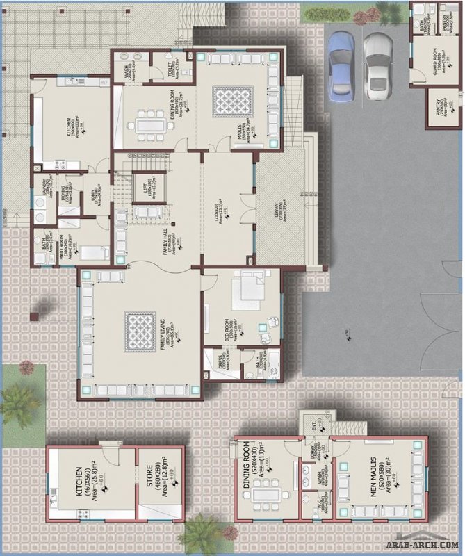 التصميم لفيلا 640 متر مربع طابقين و رروف 5+2 غرفة نوم DD+3