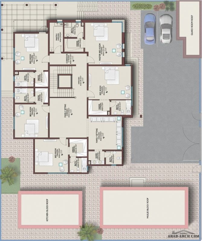 التصميم لفيلا 640 متر مربع طابقين و رروف 5+2 غرفة نوم DD+3