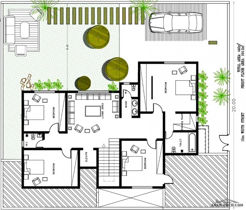 مخطط فيلا دورين وملحق لمساحة أرض 20×22 من تصميم شركة عمار للمهندس / مقبل الواكد