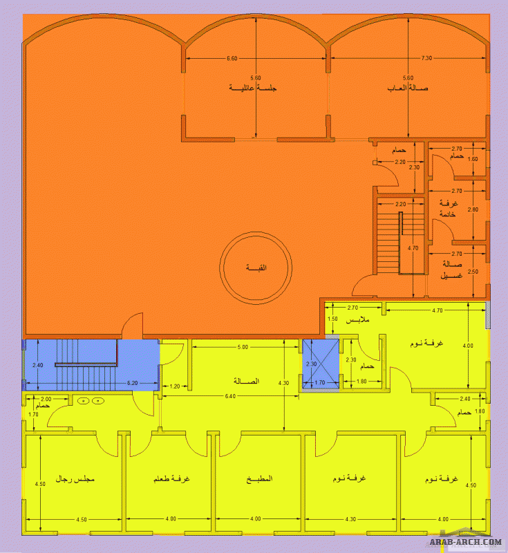 خطة بيت سعودي فيلا بقبة و 3 شقق مساحة الارض 30*30 متر تقريبا