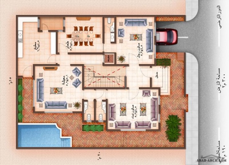 مخطط فيلا ابي طيبة مساحة الارض 300 متر مربع مساحة البناء 555 متر مربع 4 غرف نوم 3طوابق