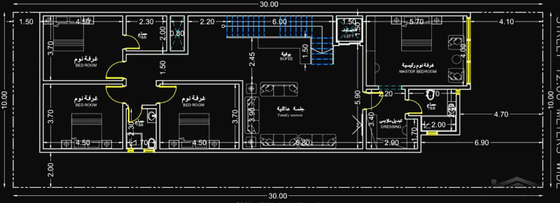 مخطط فلل دوبلكس مساحة الوحدة 10x30من تصميم مكتب (سبل التملك ) للهندسة المعمارية بالأحساءمكتب (سبل التملك ) للهندسة المعمارية بالأحساء