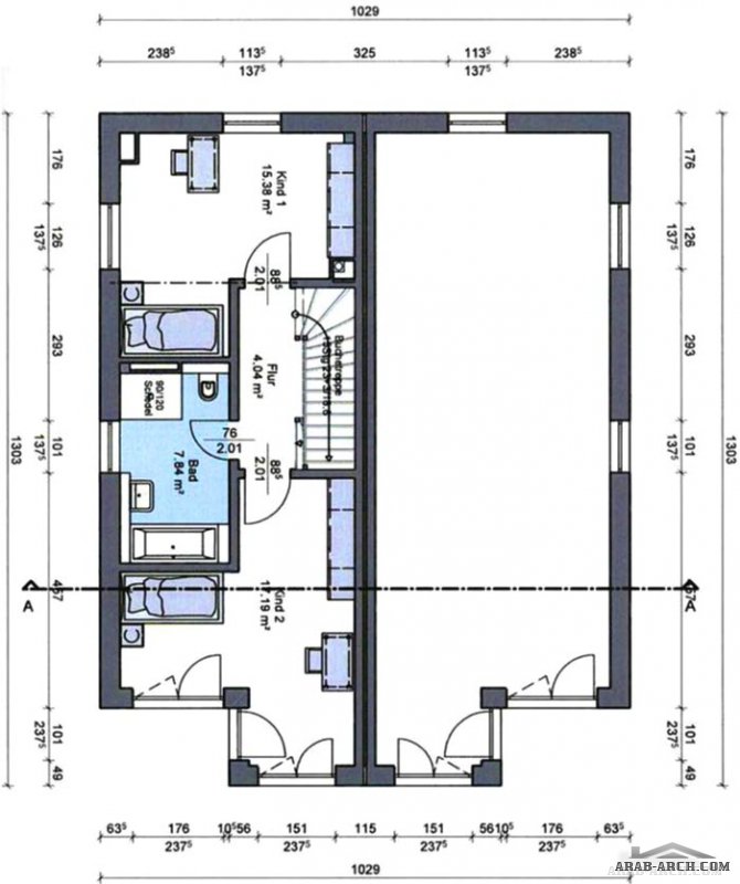 مخطط فيلا توين تركي صغير المساحة Semi-detached house floor plans 
