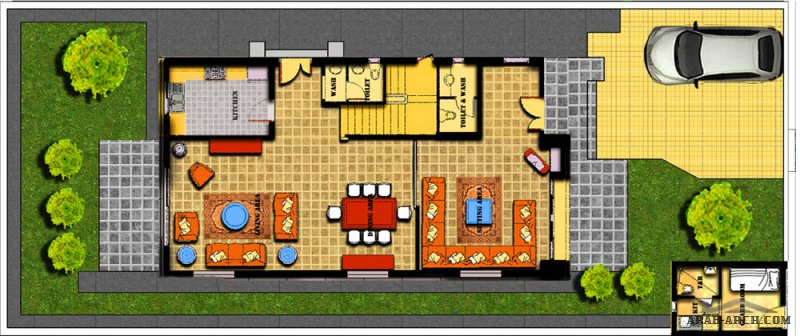 مخطط فيلا تالا اربع غرف نوم صغيرة المساحة تصميم مريح  مميز نمط حديث