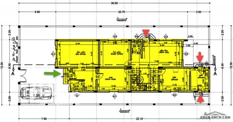 مخطط رائع لفيلا ابعاد الارض 30*12.5 متر تصميم ممتاز نمط سعودي