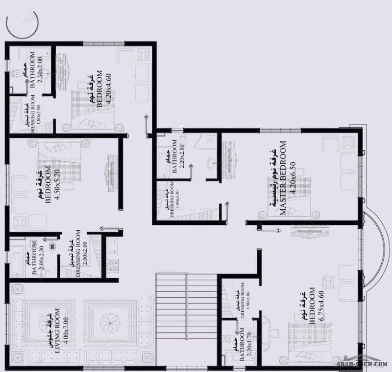تصميم تقليدي غرف النوم 6 المساحة 455 متر مربع عدد الطوابق أرضي - أول أبعاد البيت 11.65 * 17.50 م