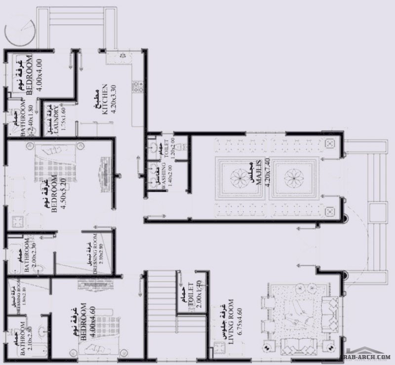 تصميم تقليدي غرف النوم 6 المساحة 455 متر مربع عدد الطوابق أرضي - أول أبعاد البيت 11.65 * 17.50 م