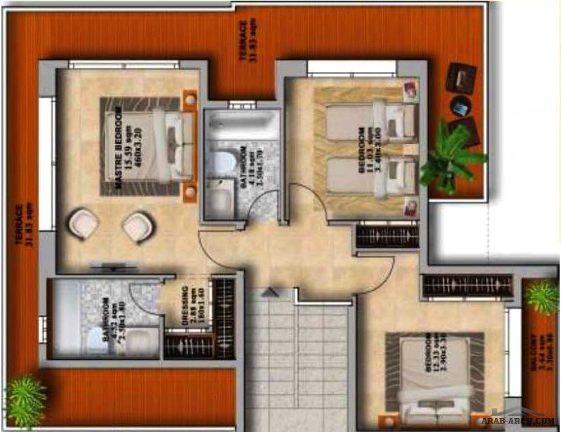 فيلا مراكش - الوادي الاخصر فيلا نموذج A بمساحة بناء 207 متر 3 غرف نوم 