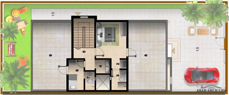 خرائط فيلا  سكني نموذج المرجان متلاصقة  سعودي  التصميم طابقين و روف 5 غرف نوم + غرفة خدمه