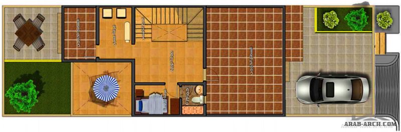مخطط تاون هاوس تصميم سعودي 3 غرف نوم و تراس خلفي صغير المساحة مسطح البناء 250 متر مربع