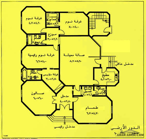 مخطط بيت دور واحد سعودي من أعمال مهندس مروان عاشور » arab arch