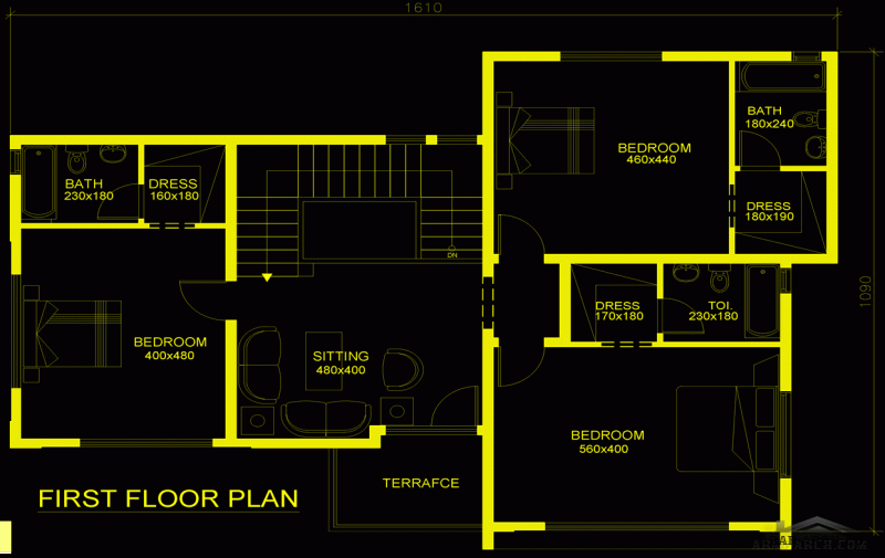 مخطط خليجي غرف النوم 3 المساحة 275.26 متر مربع عدد الطوابق أرضي - أول أبعاد البيت 16.10 م x 10.90 م صمم بواسطة المهندس الاماراتي للاستشارات الهندسية 