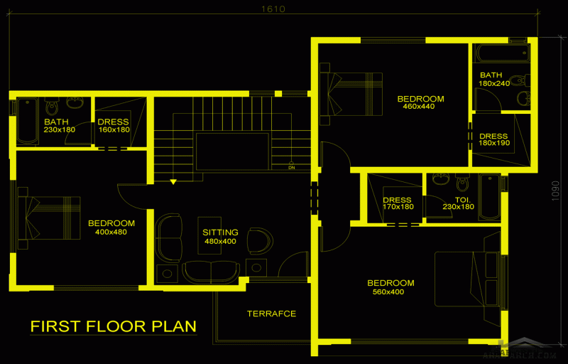 مخطط خليجي غرف النوم 3 المساحة 275.26 متر مربع عدد الطوابق أرضي - أول أبعاد البيت 16.10 م x 10.90 م صمم بواسطة المهندس الاماراتي للاستشارات الهندسية 