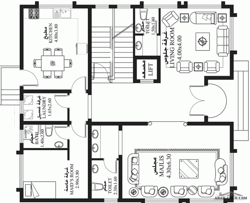 مخطط فيلا خليجي غرف النوم 4 المساحة 300 متر مربع عدد الطوابق أرضي - أول أبعاد البيت 11.62 م x 12.53 م  صمم بواسطة مكتب العالمية للاستشارات الهندسية