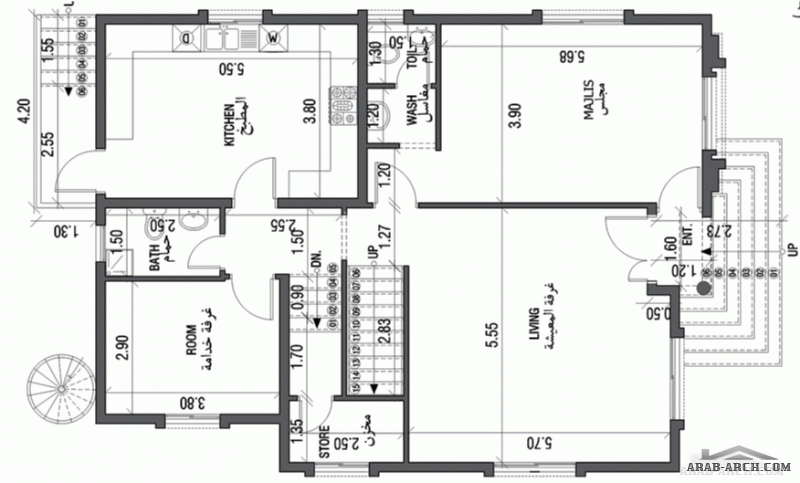 مخطط فيلا خليجي صغيرة المساحة غرف النوم 4 المساحة 251 متر مربع عدد الطوابق أرضي - أول أبعاد البيت 9.95 م x 13.40 م  صمم بواسطة الرؤية المكتملة للاستشا
