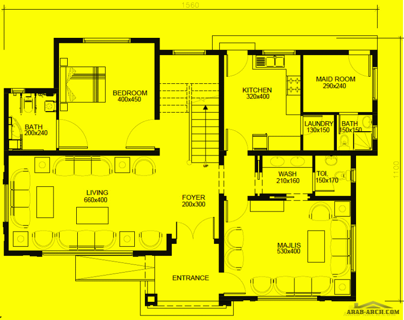مخطط فيلا خليجي صغيرة المساحة غرف النوم 4 المساحة 276.29 متر مربع عدد 2 أبعاد البيت 15.60 م  10.50 م  صمم بواسطة المهندس الاماراتي للاستشارات الهندسي