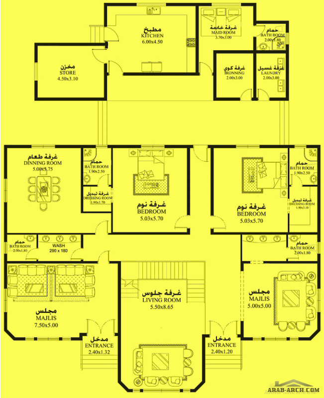 فيلا خليجي غرف النوم 6 المساحة 716 متر مربع عدد الطوابق أرضي - أول أبعاد  21.40 م x 26.40 م  صمم بواسطة كونكورد للاستشارات الهندسية
