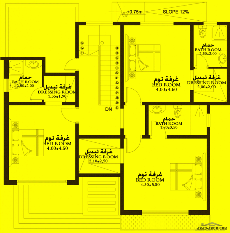 فيلا خليجي غرف النوم 4 المساحة 272 متر مربع عدد الطوابق 2 أبعاد البيت 13.80 م x 11.60 م  صمم بواسطة مكتب الشارقة للاستشارات الهندسية