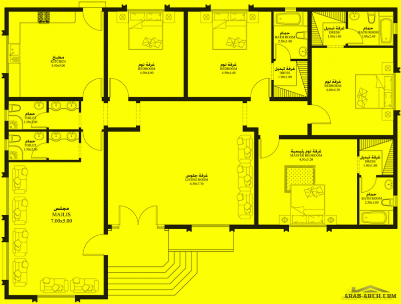 مخطط أرضي غرف النوم 4 المساحة 280 متر مربع  أبعاد البيت 20.60 م x 15.30 م  صمم بواسطة إعمار الإمارات للاستشارات الهندسية
